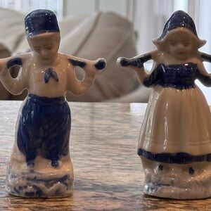 Blue and White Delft Ceramic Figurines Dutch boy and girl
